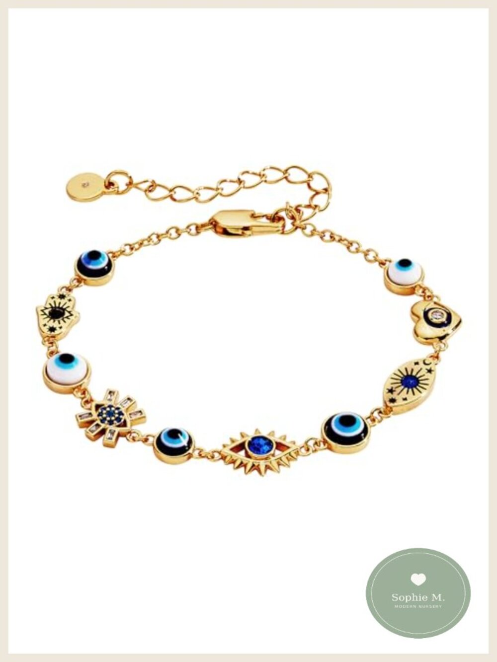 Evil Eye Charm Bracelet Gold-Plated Brass Nickel-Free Adjustable Women